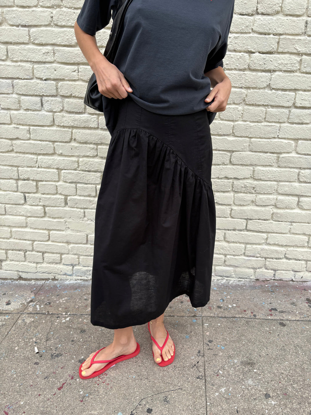 Maeve Midi Skirt - Black Linen