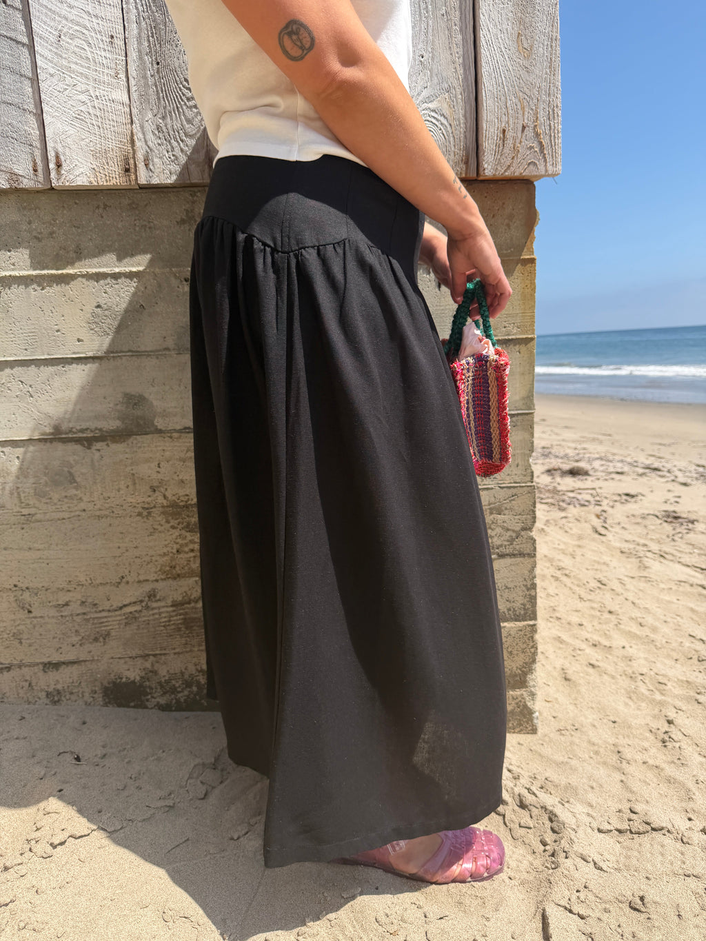 Maeve Midi Skirt - Black Linen