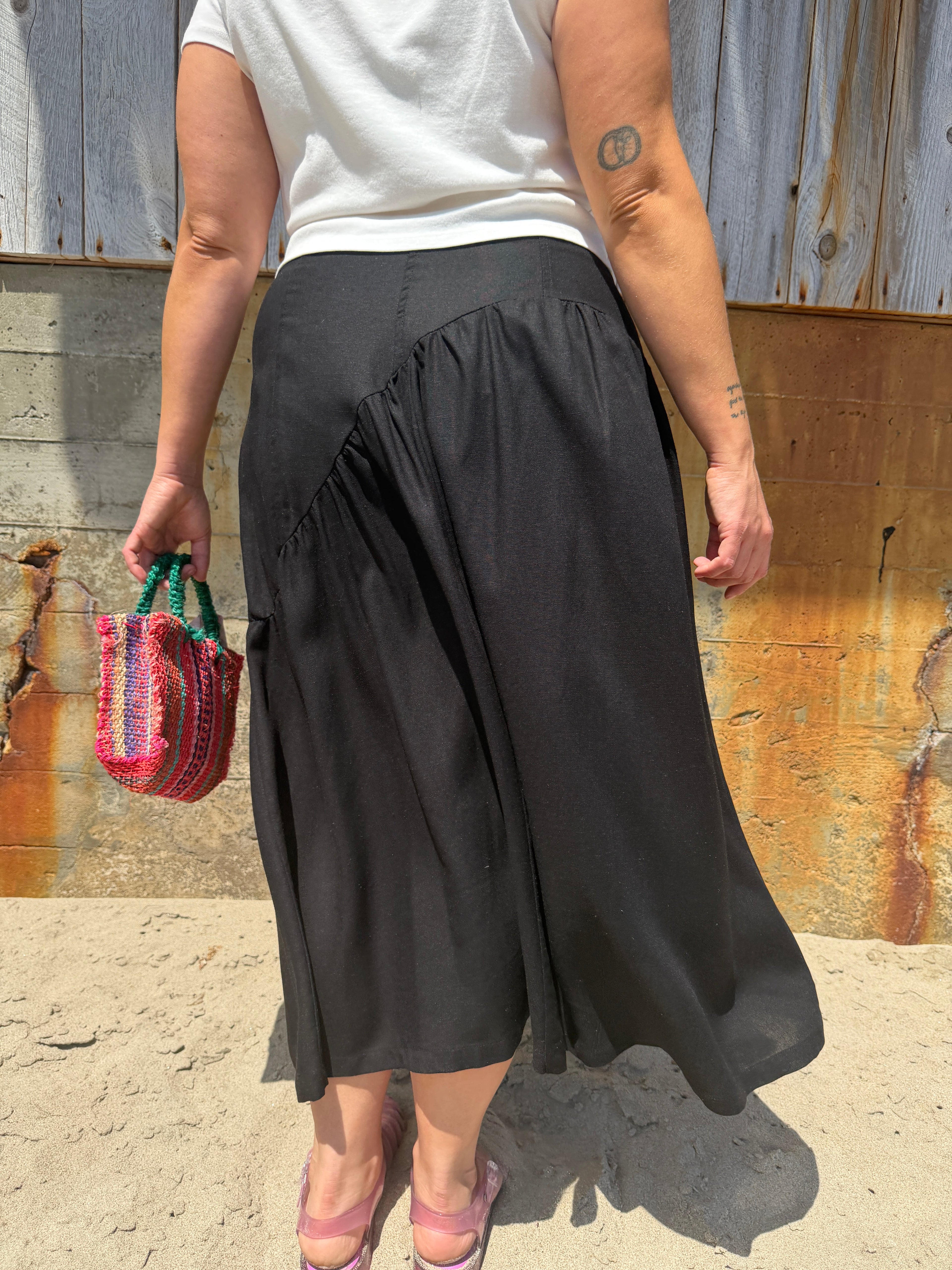 Maeve Midi Skirt - Black Linen